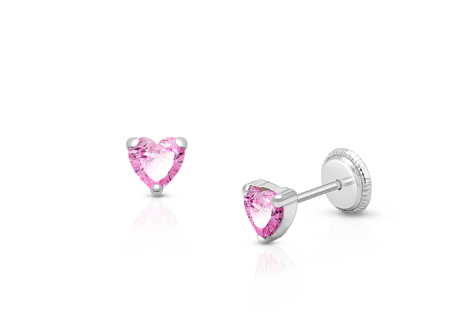 14K White Gold popular Pink CZ Post Earrings