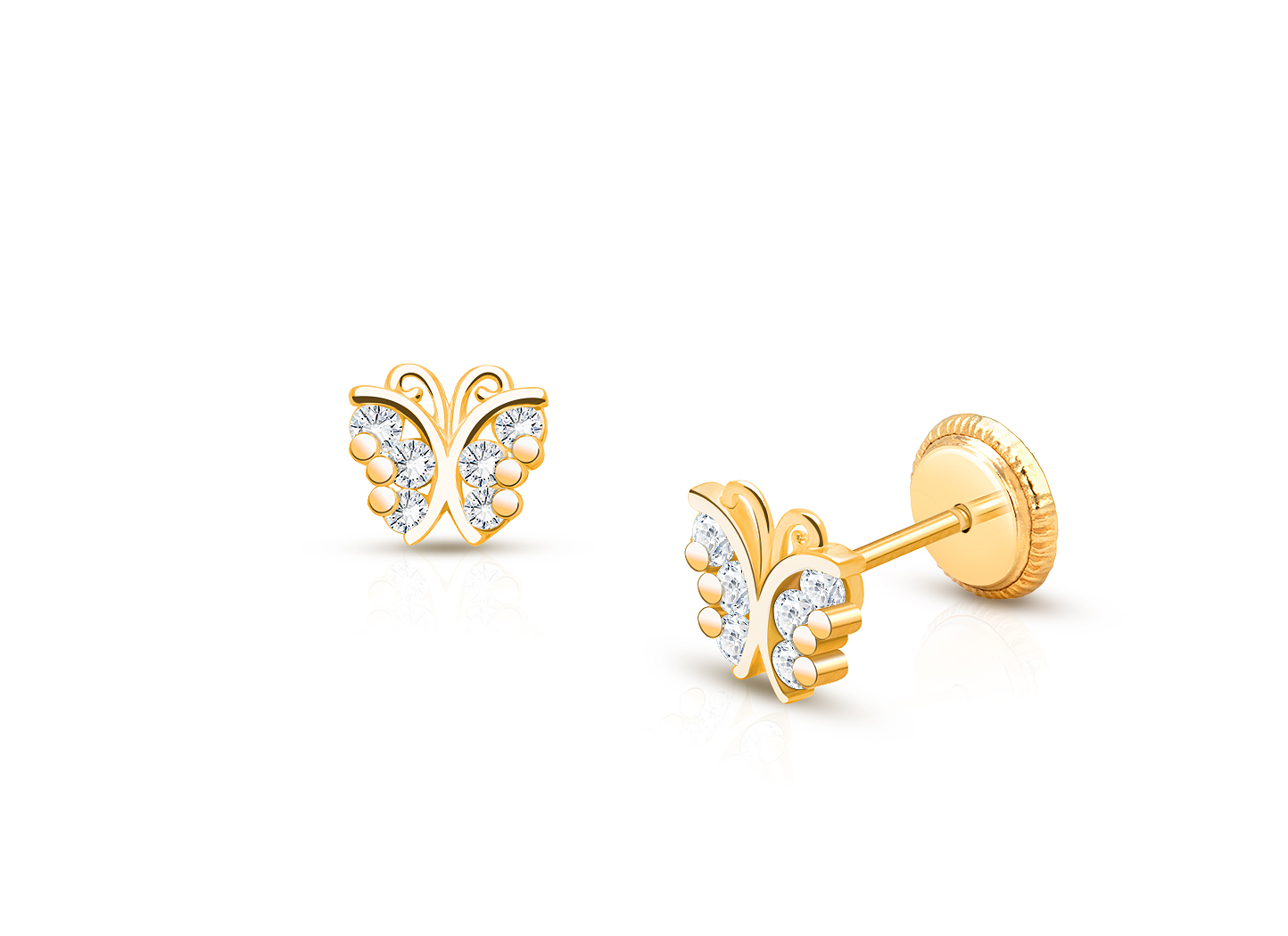 14ky Butterfly Cz Stud Earrings store W/screw