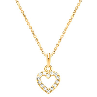 Eternal Heart, Clear CZ Children&#039;s Necklace (Includes Chain) - 14K Gold
