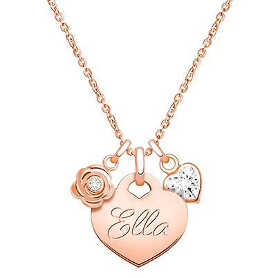 14K Rose Gold Baby Heart &quot;Design Your Own&quot; Children&#039;s Necklace for Girls (Optional Charms &amp; FREE Engraving) - 14K Rose Gold