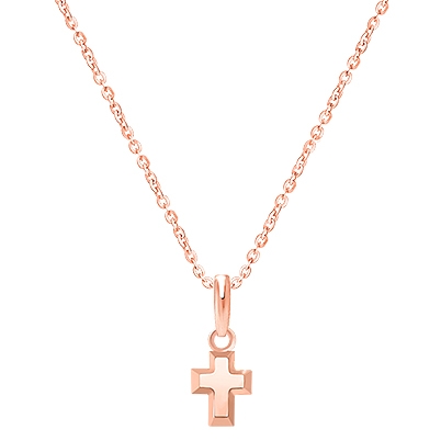 Simple Cross, Teeny Tiny Children&#039;s Necklace for Girls - 14K Rose Gold