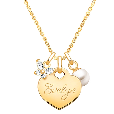 14K Gold Baby Heart &quot;Design Your Own&quot; Children&#039;s Necklace for Girls (Optional Charms &amp; FREE Engraving) - 14K Gold