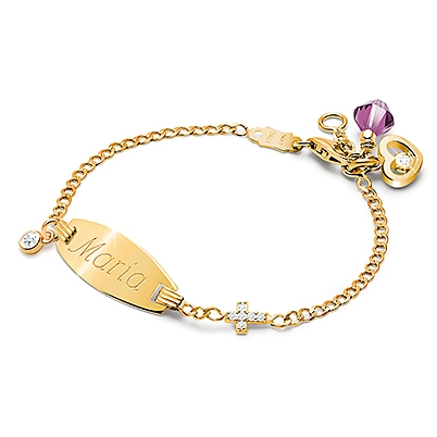 Follow Your Heart, Baby/Children's Engraved ID Bracelet for Girls - 14K Gold