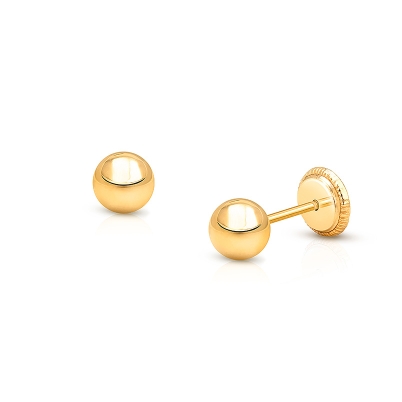 4mm Classic Round Studs, Baby/Children's Earrings, Screw Back - 14K Gold