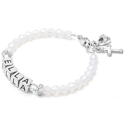 Baby Crystals Baptism Bracelet 318 months  Sterling Silver Baby Bracelet  Cross Charm Baby Girl Jewelry