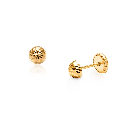 18K Yellow Gold Classic Ball Safety Screw Back Stud Earrings for Babies, Infants, Toddlers, and Little Girls 3mm-5mm - Traditional Plain Ball 18K