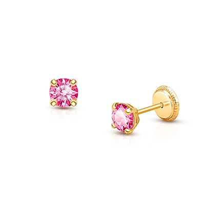 Pink Tourmaline Birthstone Stud Earrings in 14k Yellow Gold (October)
