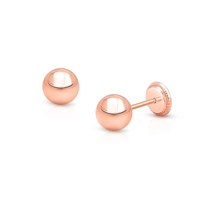5mm Classic Round Studs, Teen&#039;s Earrings, Screw Back - 14K Rose Gold