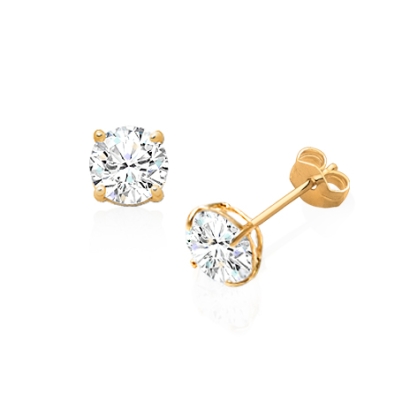 6mm CZ Round Studs, Teen&#039;s Earrings, Friction Back - 14K Gold