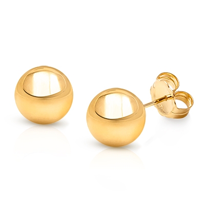 8mm Classic Round Studs, Teen&#039;s Earrings, Friction Back - 14K Gold