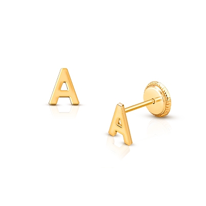 14K Gold Initial Letter Earrings for Kids