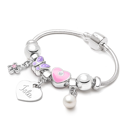 Adoré™ 7 Charm Starter Set, Baby/Children&#039;s Engraved Charm Bracelet for Girls - Sterling Silver