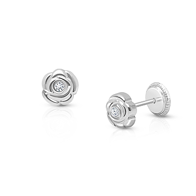 Petals and Pearls Girls Earrings Screw Back | Silver