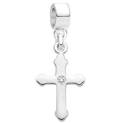 Cross of Light, Sterling Silver Cross with CZ Center - Adoré™ Dangle Charm