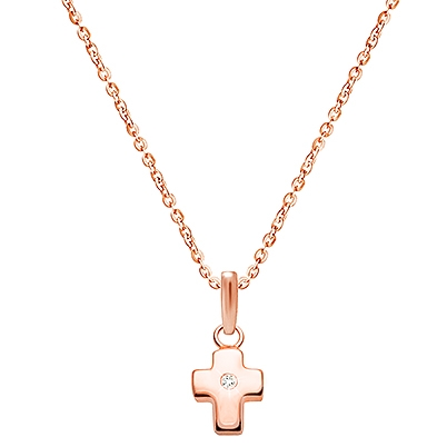  Forever in Faith Cross with Genuine Diamond, Mother&#039;s Necklace (Includes Chain) - 14K Rose Gold