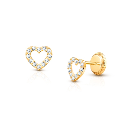 Baby Girls' Tiny Cz Heart Screw Back 14k Gold Earrings - Clear