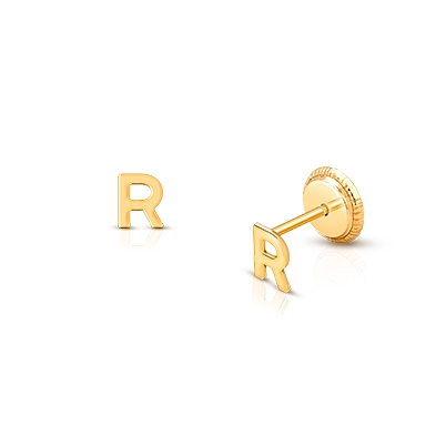 Mini Letter Earrings 14K Rose Gold by Baby Gold - Shop Custom Gold Jewelry
