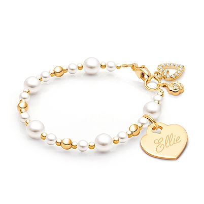 Little Lady, Baby/Children’s Beaded Bracelet for Girls (INCLUDES Engraved Charm) - 14K Gold