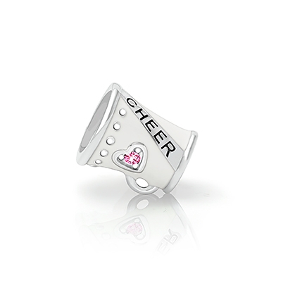 Love2Cheer, Sterling Silver Cheerleader Megaphone with Enamel and Pink CZ - Children&#039;s Adoré™ Charm