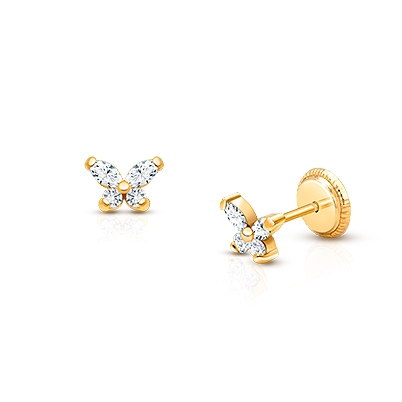 Girls' Dainty CZ Butterfly Screw Back 14k Gold Earrings - Clear - In Season  Jewelry