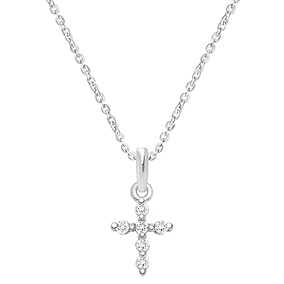 Shining Cross, Pavé CZ Children&#039;s Necklace (Includes Chain) - 14K White Gold