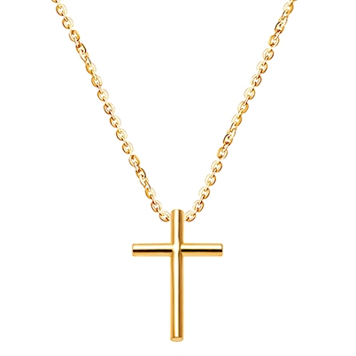 Rounded Cross, Teen&#039;s Necklace (Includes Chain) - 14K Gold