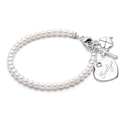 Amazon.com: Sterling Silver Cross Charm Baby Bracelet - with European  Simulated Pearls and Silver Glitter Beads - Best Baptism and Christening  Gift for Boys and Girls : Crystal Dream: Clothing, Shoes & Jewelry