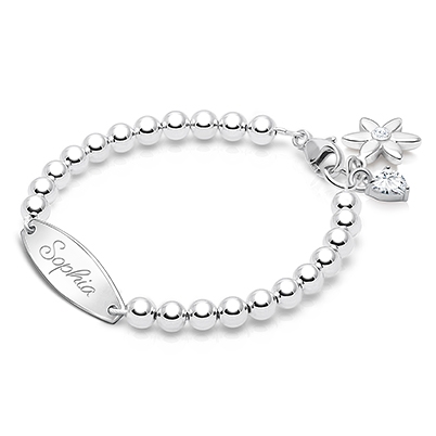 4mm Tiny Blessings Beads, Baby/Children&#039;s Engraved Bracelet for Girls - Sterling Silver