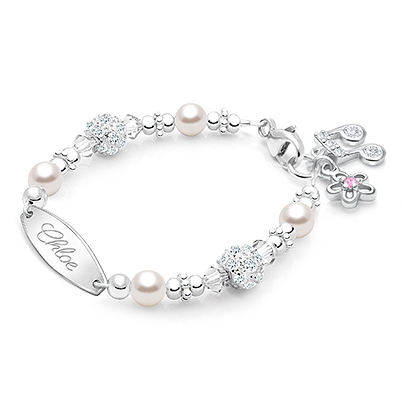 Birthstone, Baby/Children&#039;s Engraved Bracelet for Girls (All 12 Birthstones Avail) - Sterling Silver