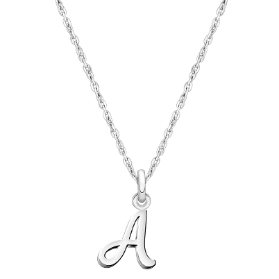 Cursive Initial, Personalized Children&#039;s Necklace for Girls (Optional Birthstone Charm) - Sterling Silver