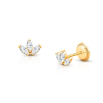 Twinkling Trio, Marquise CZ Cluster Baby/Children&#039;s Earrings, Screw Back - 14K Gold