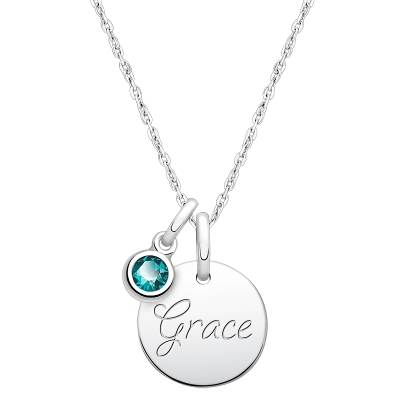 Baby Round, Children&#039;s Personalized Necklace Set for Girls (Includes Birthstone Charm) - Sterling Silver