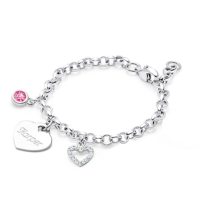 Classic Charm Bracelet, 3 Charm Starter Set, Baby/Children&#039;s Engraved Bracelet for Girls - Sterling Silver