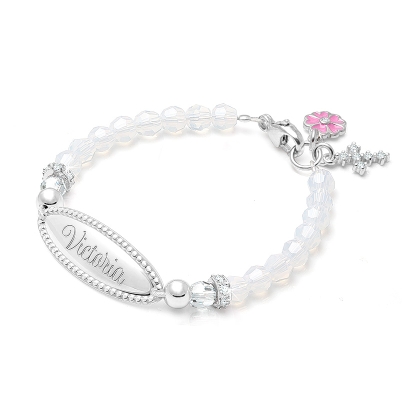 Sterling Silver Cross and White Pearl Bracelet for Girls – Baby Crystals