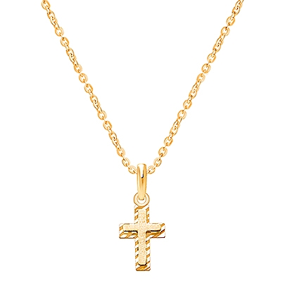 Beautifully Beveled Cross, Children&#039;s Necklace for Boys - 14K Gold