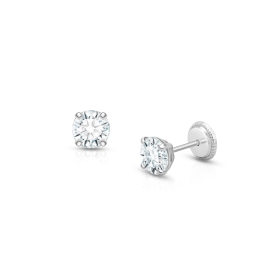 5mm CZ Round Studs, Baby/Children's Earrings, Screw Back - 14K White Gold