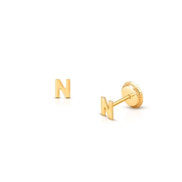 14k yellow gold letter N initial small buy screw back earrings