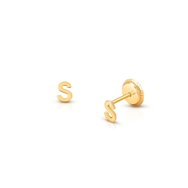 ‘O’ Initial Studs, Personalized Letter, Baby/Children’s Earrings, Screw Back - 14K Gold