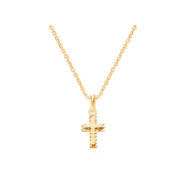 Beautifully Beveled Cross, Children's Necklace for Boys - 14K Gold