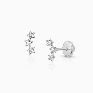 Lucky Stars, Clear CZ Baby/Children’s Earrings, Screw Back - 14K White Gold