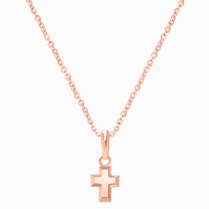 Simple Cross, Teeny Tiny Children&#039;s Necklace for Girls - 14K Rose Gold