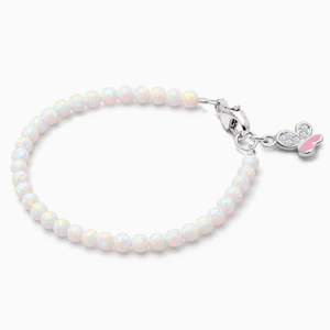 3mm Opals, Lab Created White Opal Baby/Children&#039;s Beaded Bracelet for Girls - Sterling Silver