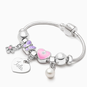 Adoré™ 7 Charm Starter Set, Baby/Children&#039;s Engraved Charm Bracelet for Girls - Sterling Silver