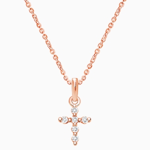 Shining Cross, Pavé CZ Children&#039;s Necklace (Includes Chain) - 14K Rose Gold