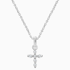 Shining Cross, Pavé CZ Children&#039;s Necklace (Includes Chain) - 14K White Gold