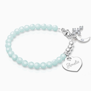tB® Signature Crystal™ Trademark Blue, Baby/Children’s Beaded Bracelet for Girls (INCLUDES Engraved Charm) - Sterling Silver
