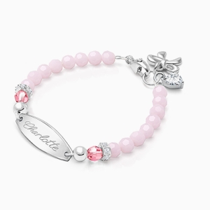 tB® Signature Crystal™ Sweet Pink Baby/Children’s Engraved Bracelet for Girls - Sterling Silver