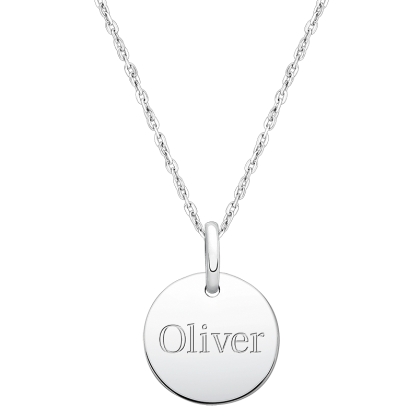 Baby Round, Engraved Children's Necklace for Boys (FREE Personalization) - Sterling Silver