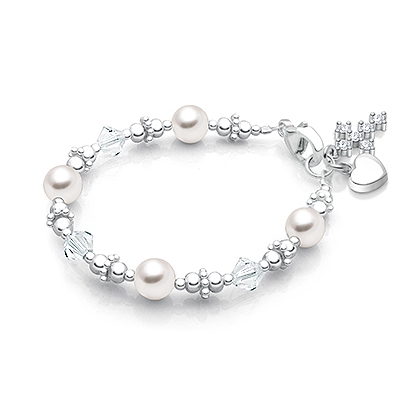 Diamonds &amp; Pearls, Baby/Children&#039;s Beaded Bracelet for Girls - Sterling Silver