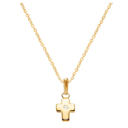 Forever in Faith Cross with Genuine Diamond, Boy's Necklace (Includes Chain) - 14K Gold